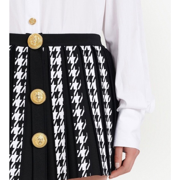 BALMAIN houndstooth pattern pleated black and white mini skirt - Picture 2 of 4